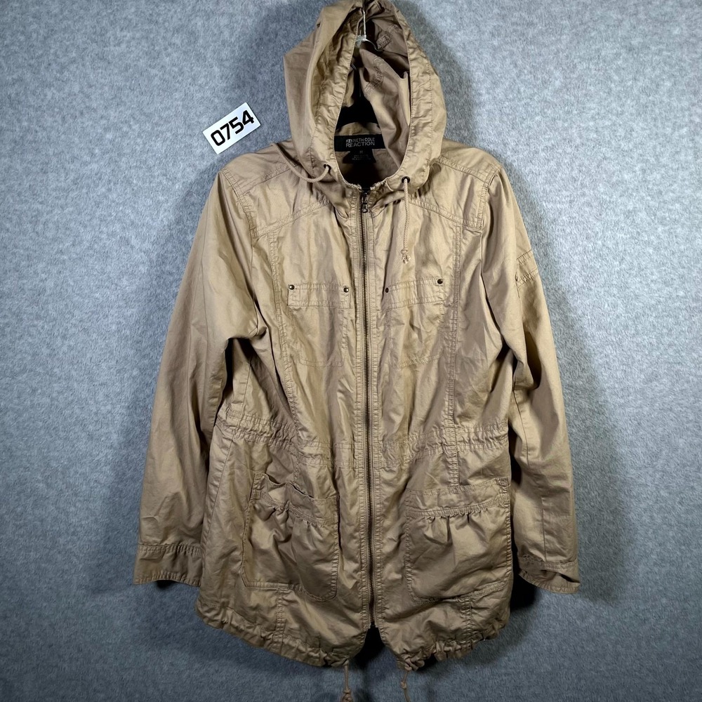 Kenneth Cole Reaction Parka Jacket Womens Medium Brown Cotton Hooded‎ Full Zip